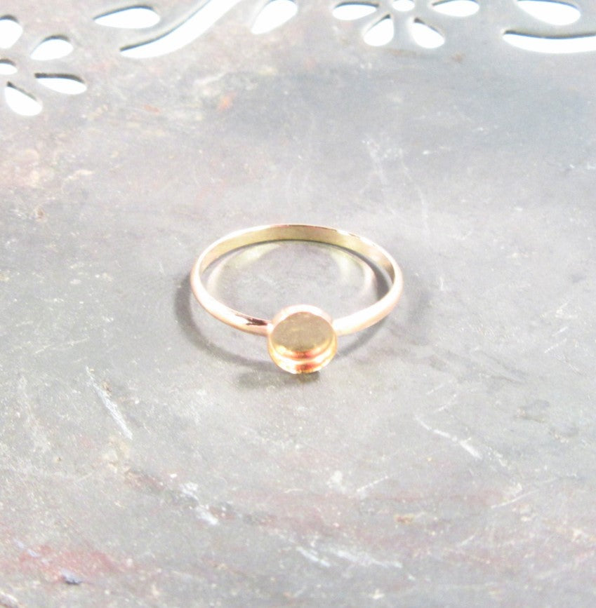 Bezel Cup Ring Setting - Half Round, Round, 1mm Band, Choose Your Cup, Choose Your Metal