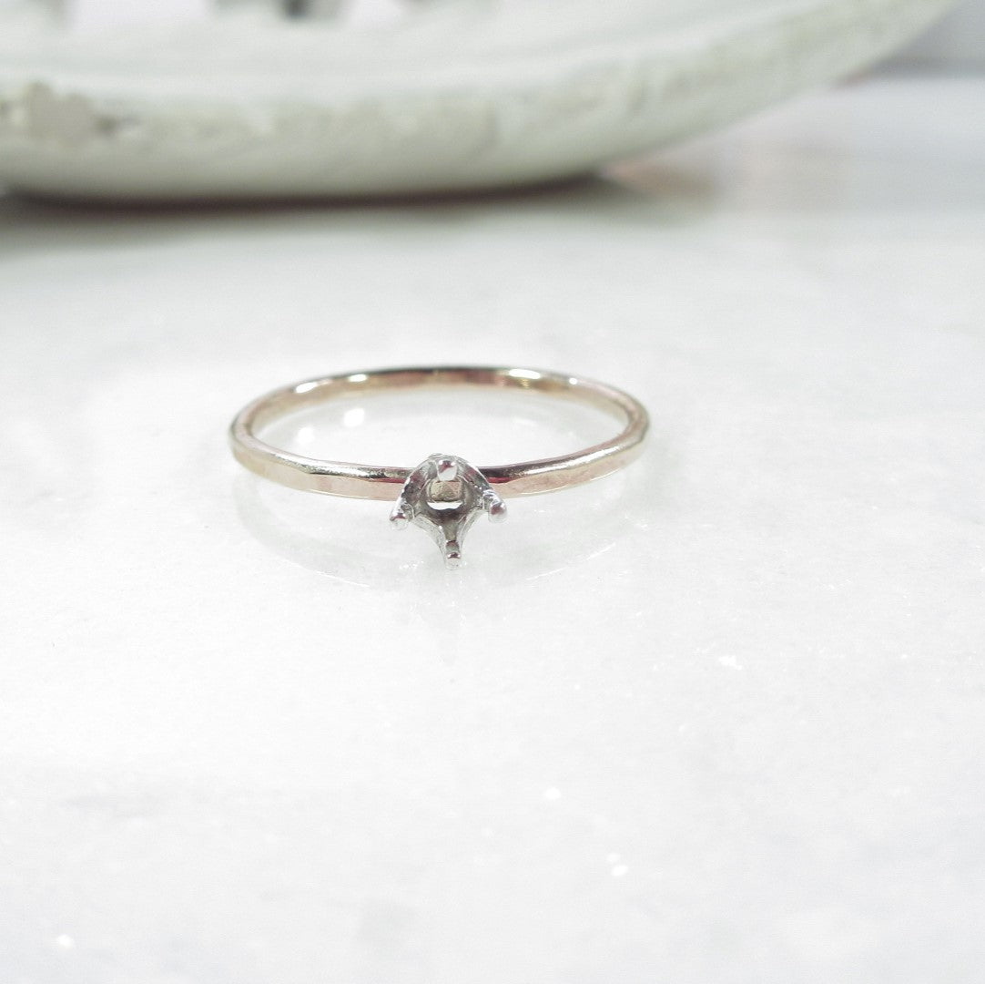 Faceted Ring Setting - Hammered, Round, 1mm Band, Choose Your Bezel Size, Choose Your Metal