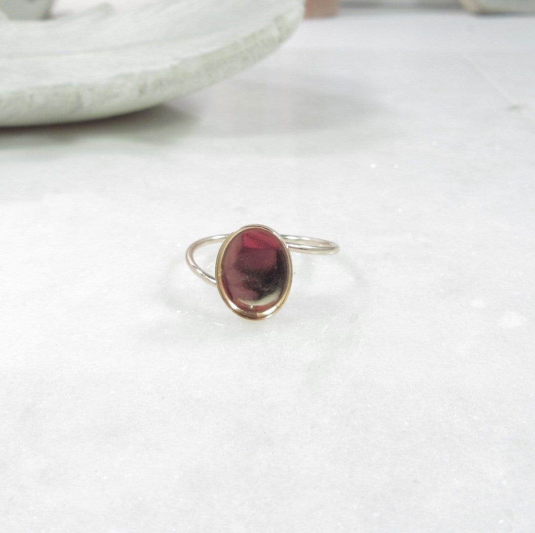 Bezel Cup Ring Setting - Plain, Oval, Wavy Band, 1mm Band, Choose Your Cup, Solid 14k Gold