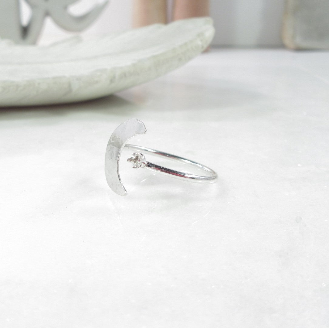 Crescent Moon Faceted Ring Setting - Open, 1.5mm Band, Choose Your Cup, Choose Your Metal