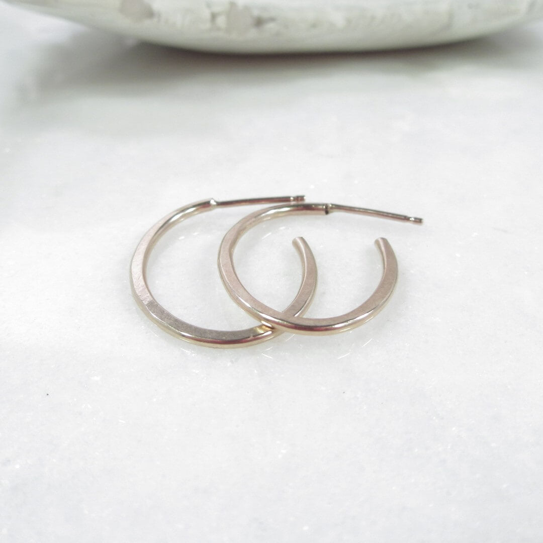 Small Oval Post Hoop Earrings - Hammered