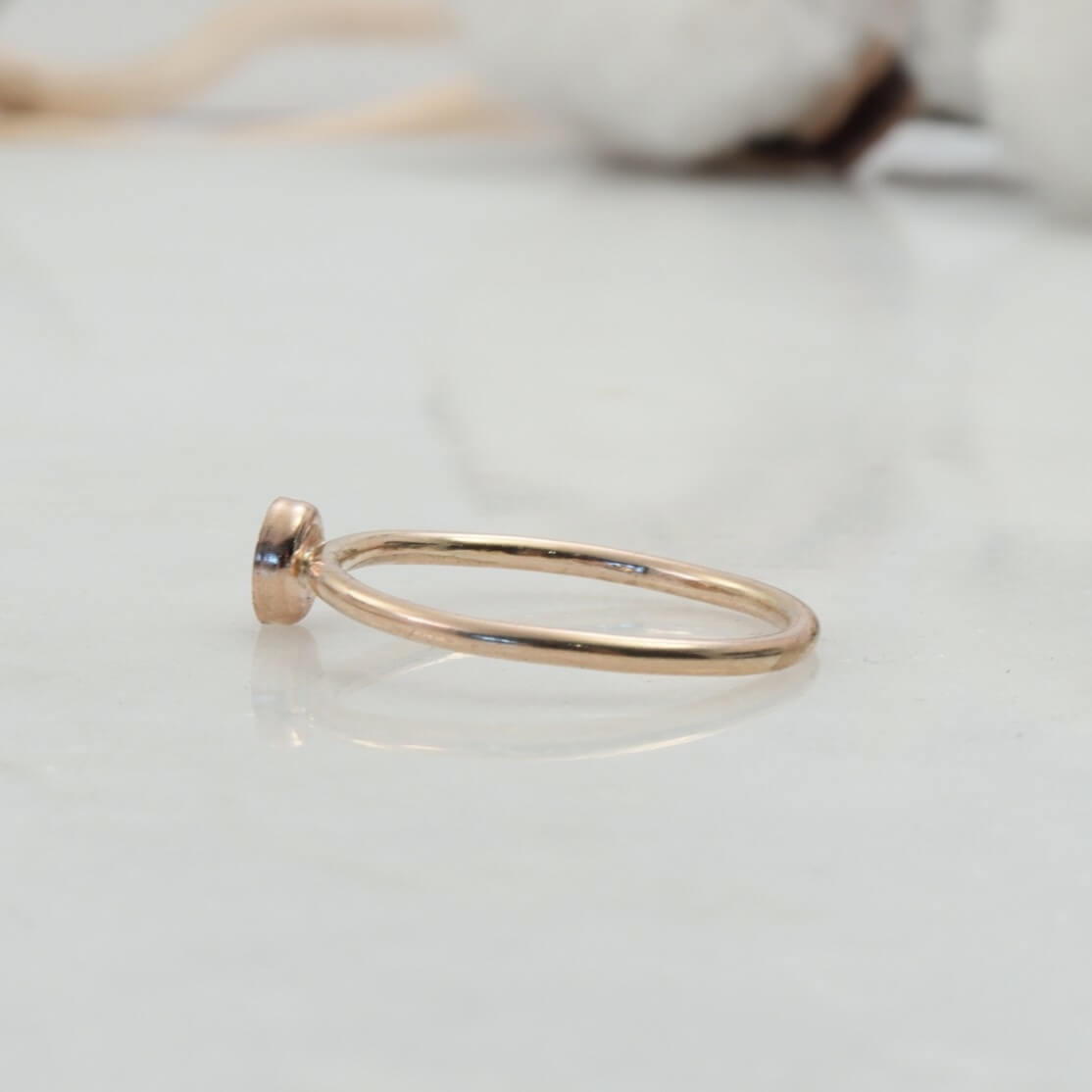 Bezel Cup Ring Setting - Plain, Round, 2mm Band, Choose Your Cup, Solid 14k Gold