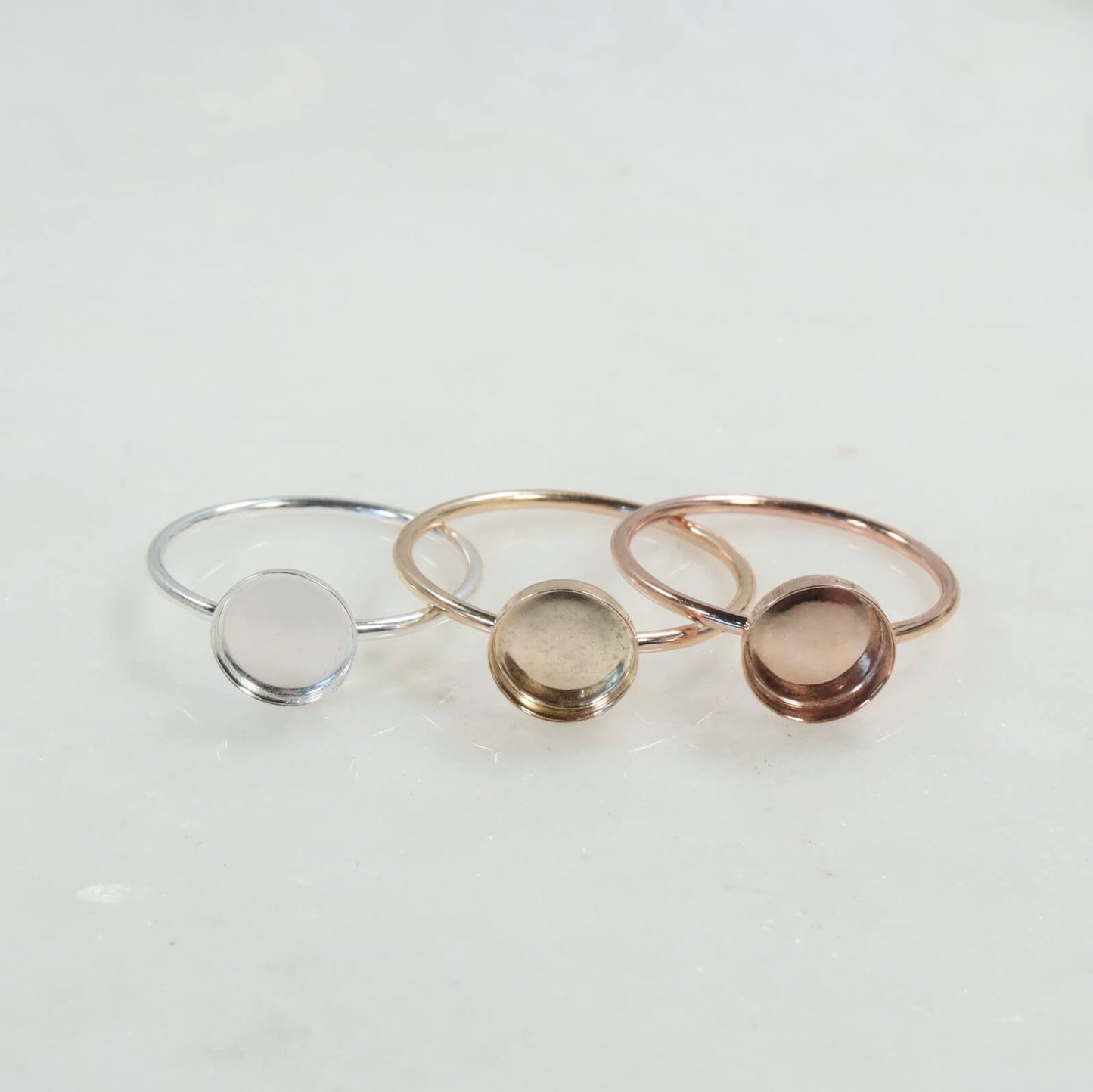 Bezel Cup Ring Setting - Plain, Round, 2mm Band, Choose Your Cup, Solid 14k Gold