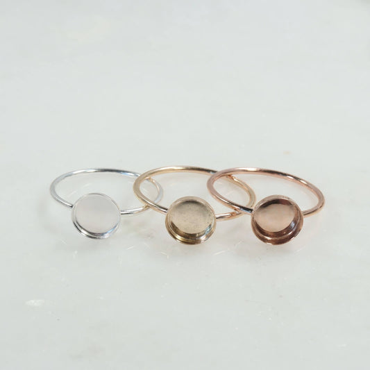 Bezel Cup Ring Setting - Plain, Round, 1mm Band, Choose Your Cup, Solid 14k Gold