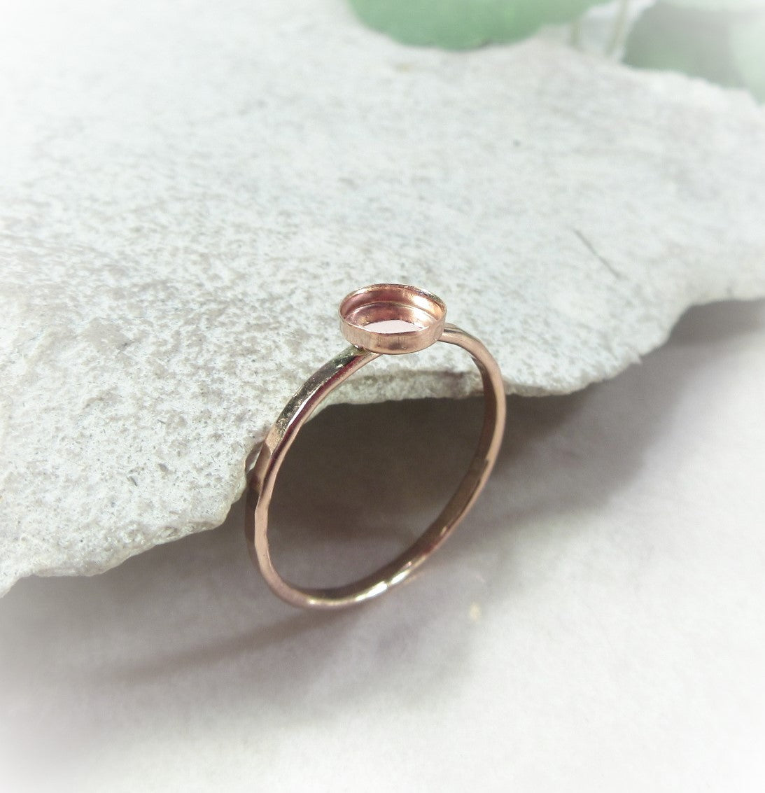 Bezel Cup Ring Setting - Hammered, Round, 2mm Band, Choose Your Cup, Choose Your Metal