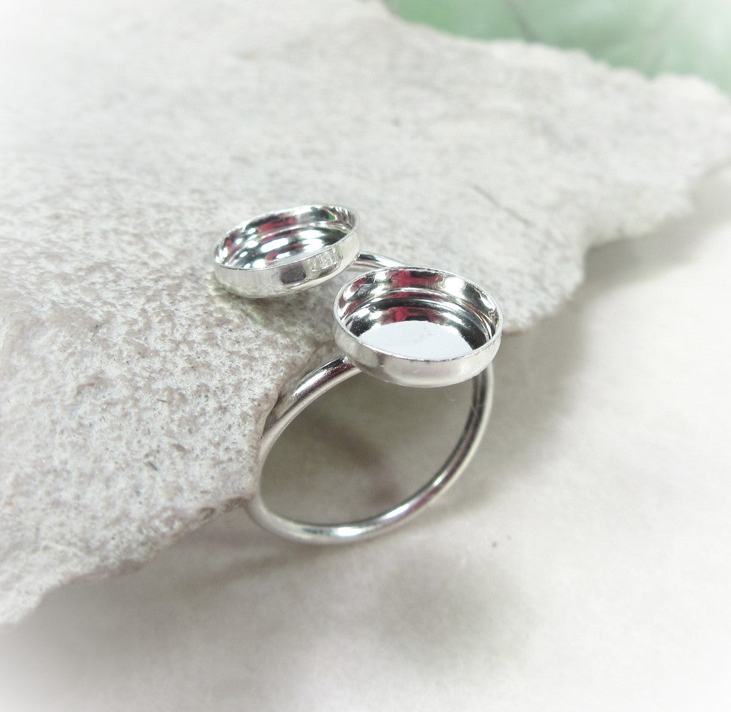 bezel cup ring setting double silver