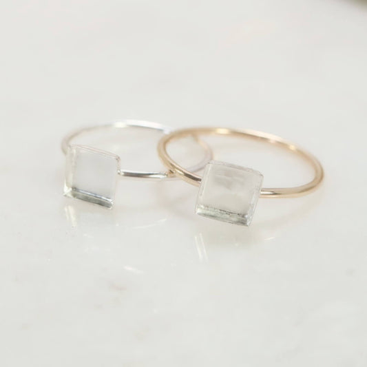 square silver bezel cup ring and mixed metal ring