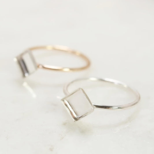 Bezel Cup Ring Setting - Plain, Angled Square, 2mm Band, Choose Your Cup, Choose Your Metal