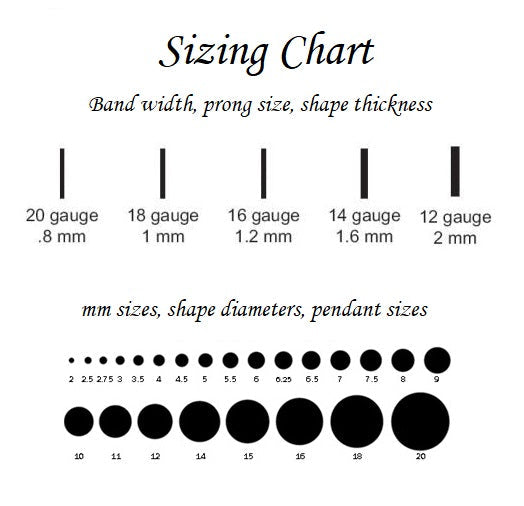 round bezel cup ring setting size chart