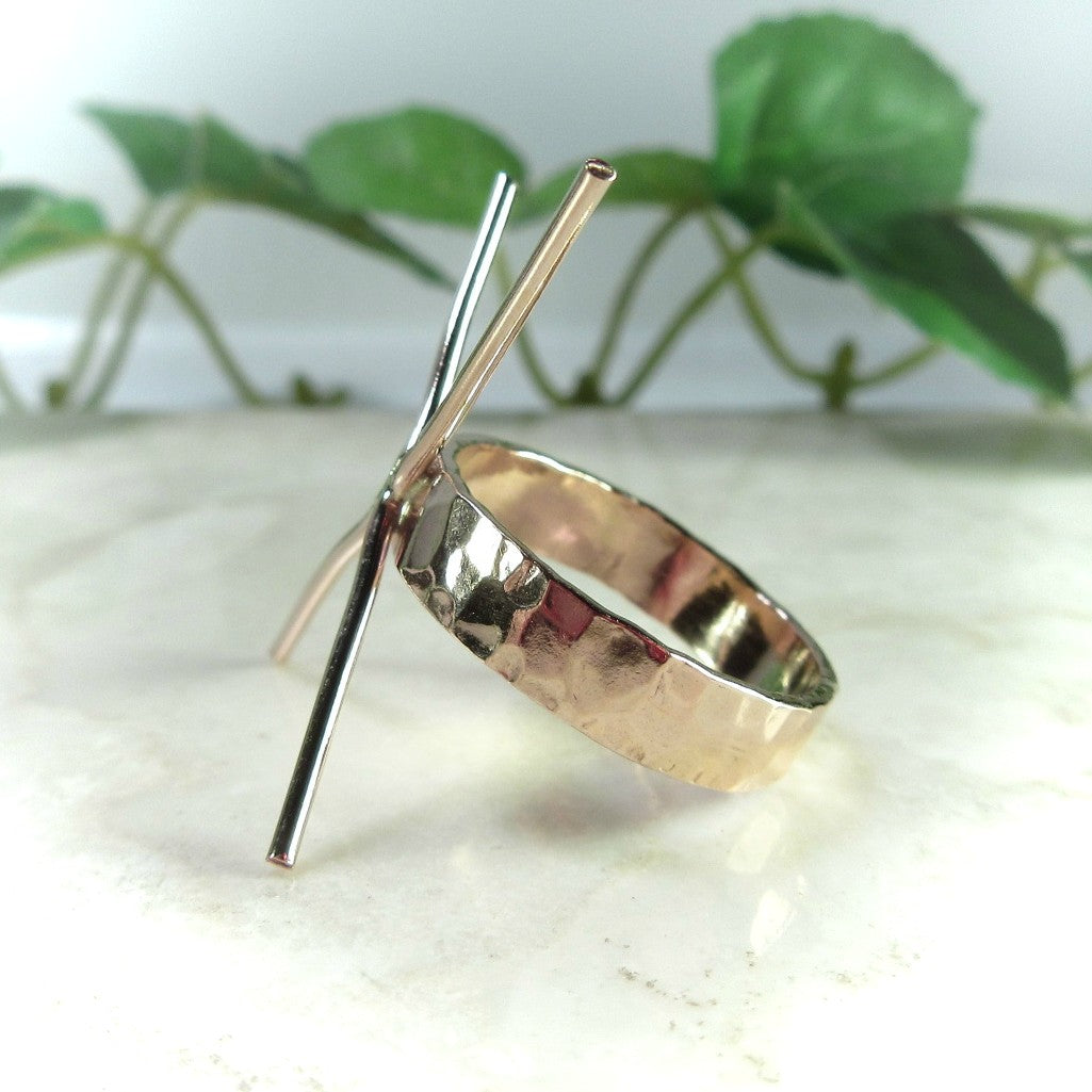 Raw Gemstone Ring - Hammered Flat, 4mm Band, Solid 14k Gold